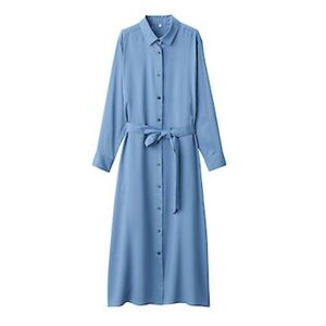 Muji Women's Regular Collar Button Down Shirt Dress in Blue - Small